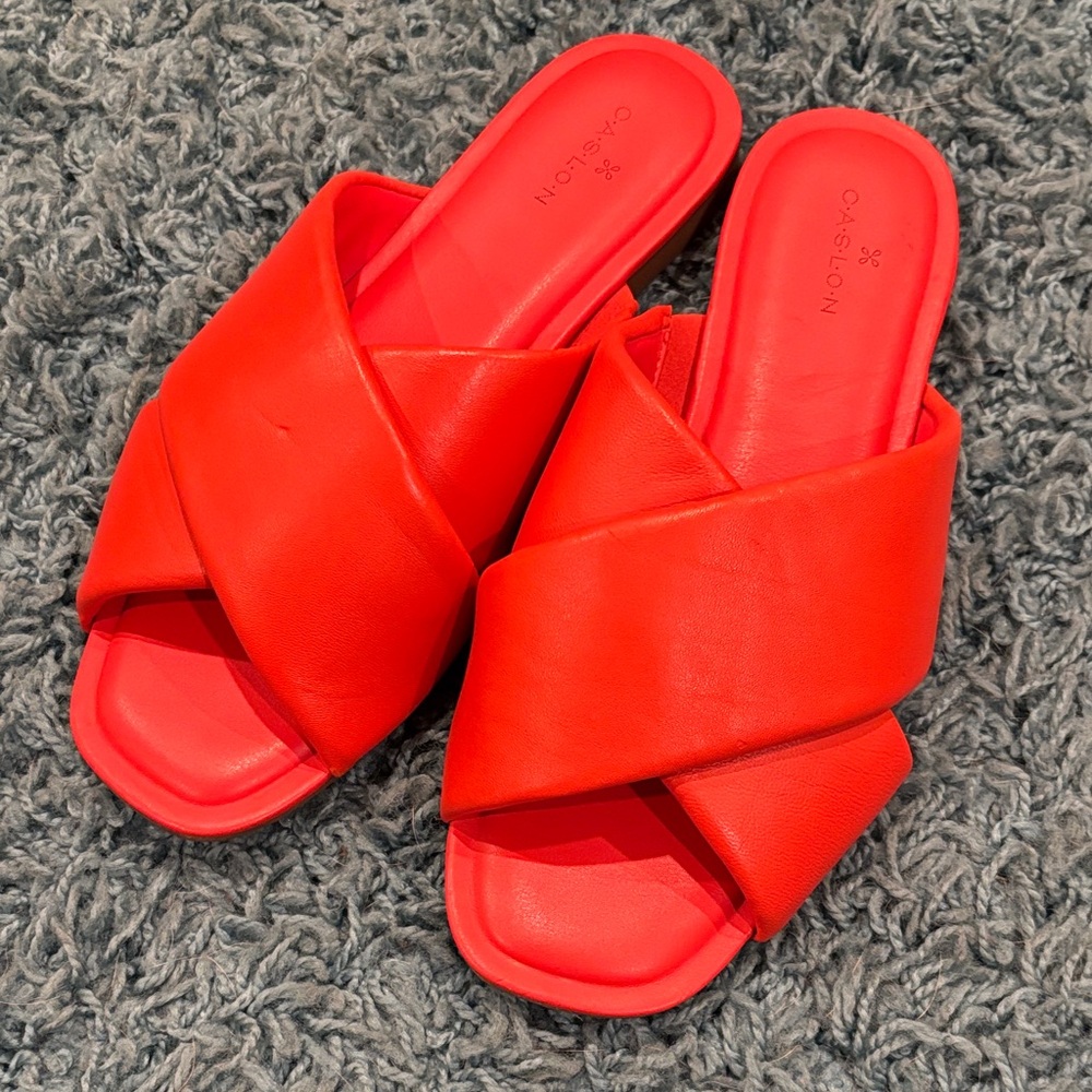 Caslon Bright Orange Leather Slide Sandals